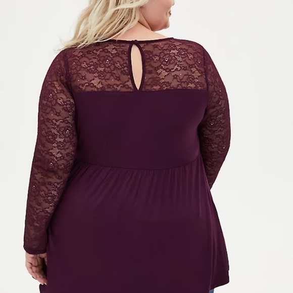 TORRID - SUPER SOFT & LACE GRAPE PURPLE LATTICE BABYDOLL TOP - Size 00X - NWT - Picture 5 of 7